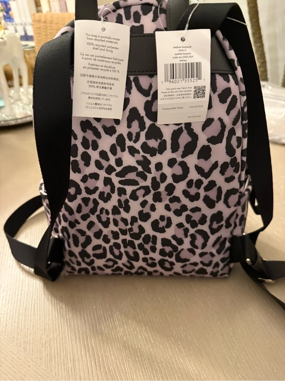 kate spade leopard print mini backpack in pink and black